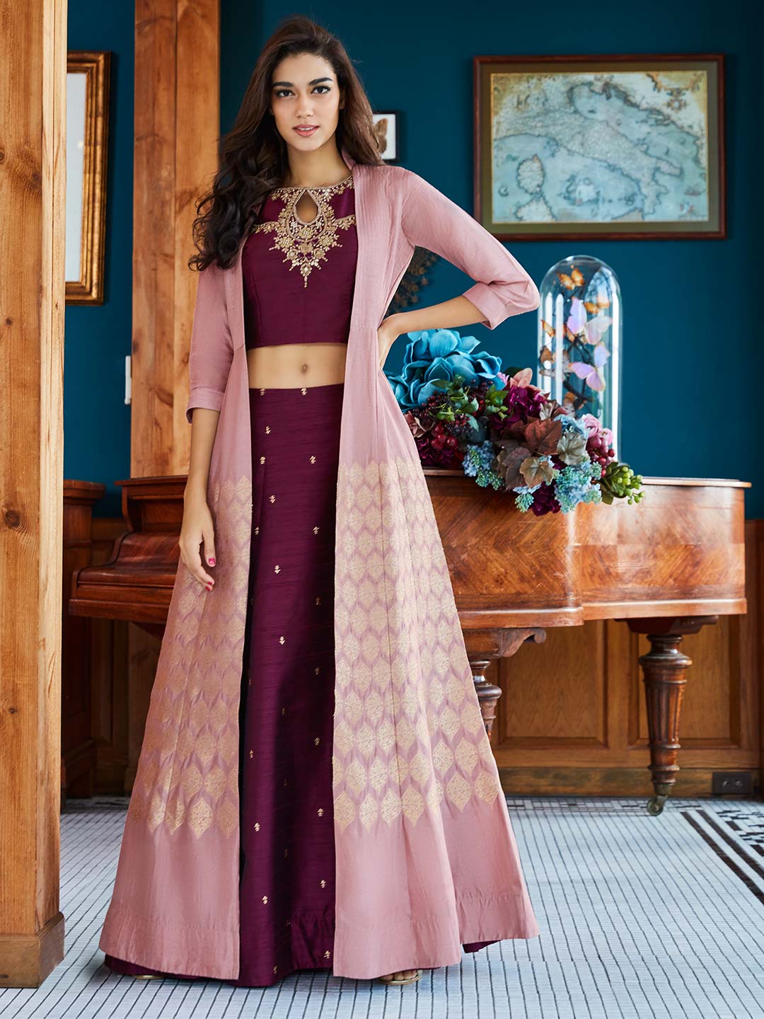ghagra choli with jacket